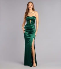 Olive Satin Lace-Up Corset Formal Dress