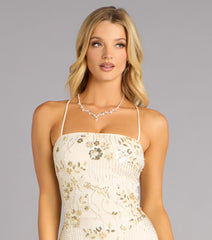 Garden Glam Beaded Mesh Mini Dress