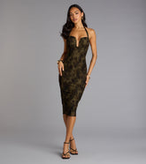 Chic Bloom Flocked Floral Velvet Midi Dress