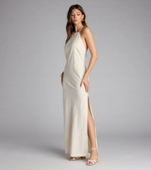 Coastal Chic Linen Halter Maxi Dress