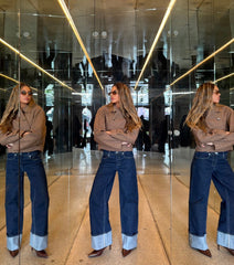High Roll Mid-Rise Straight Leg Denim Jeans