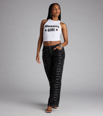 Dial Up Drama Mid-Rise Lace Up Denim Jeans