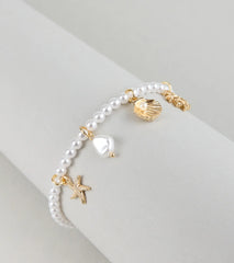 Coastal Cutie Faux Pearl Charm Bracelet