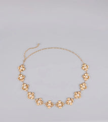 Flower Power Faux Pearl Chain Belt