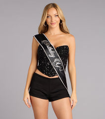 Birthday Girl Glitter Rhinestone Satin Sash