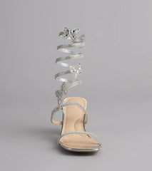 Flutter Up Rhinestone Spiral Strap Heels