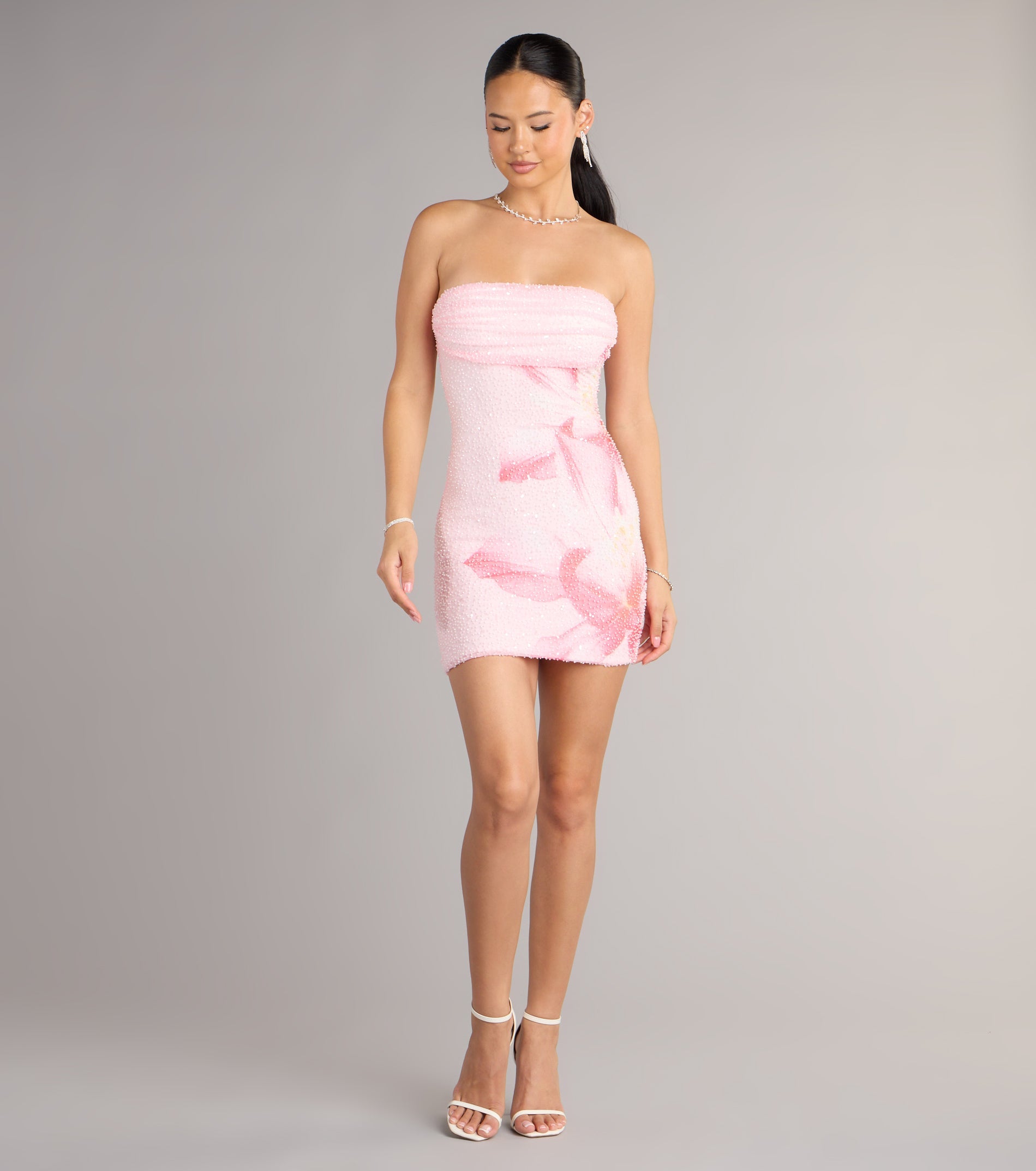 Hilary Tropical Floral Bead Mini Dress