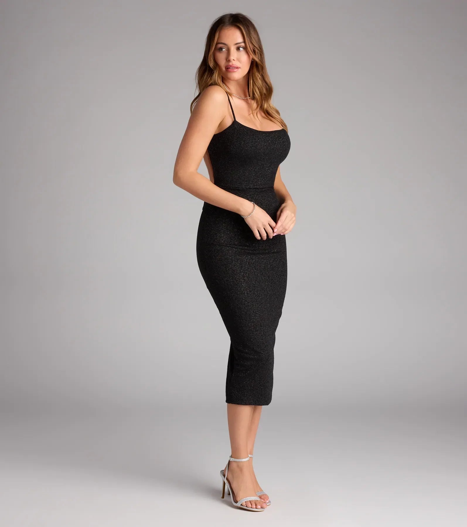 Kourtney Glitter Bow Midi Formal Dress