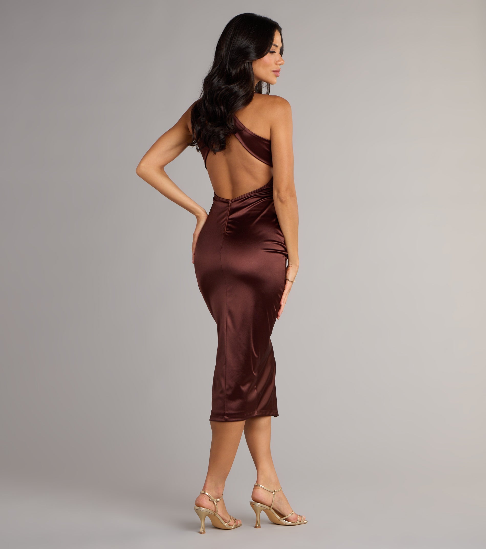 Brea Satin Halter Bodycon Midi Dress