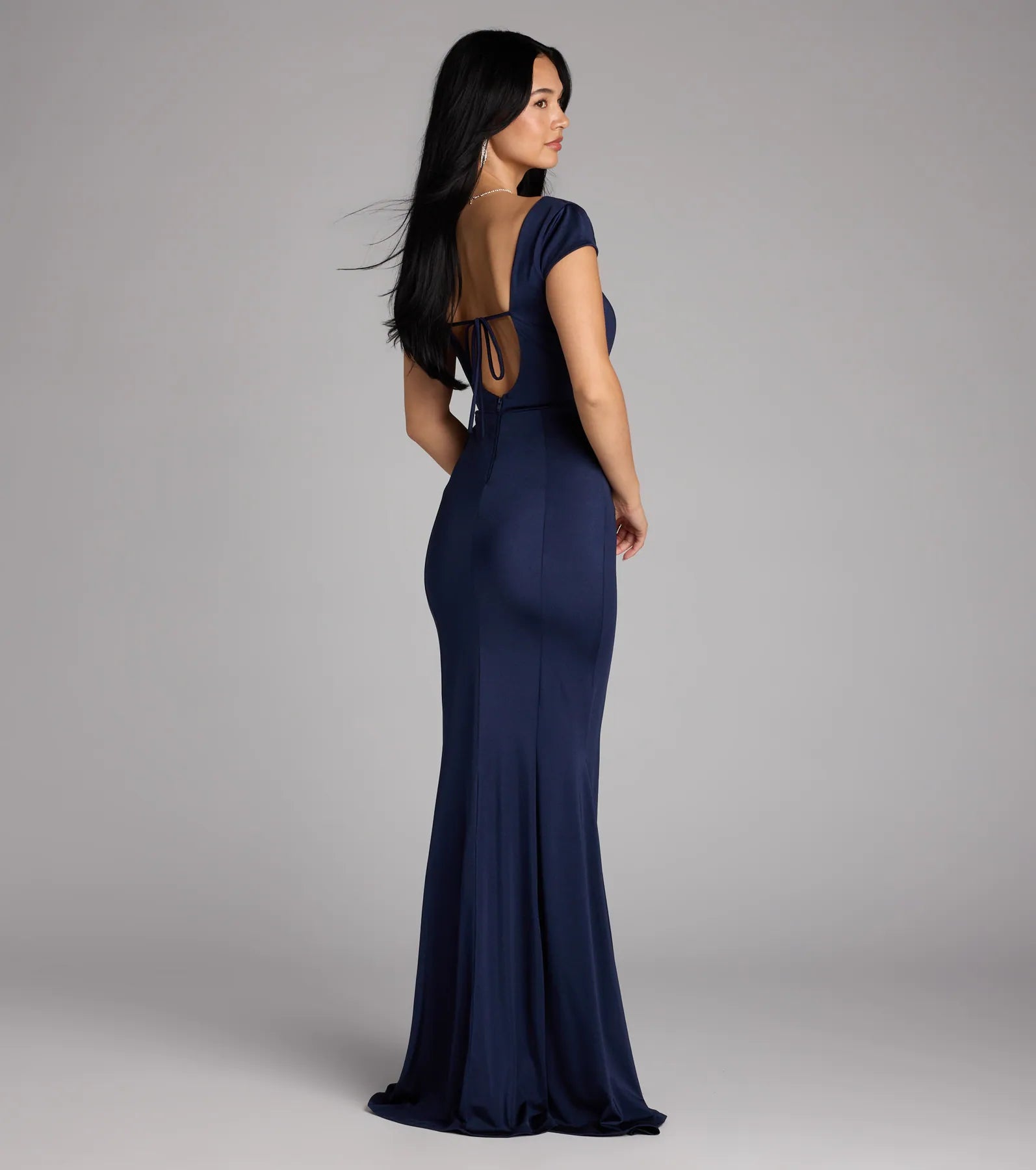 Gloria Cap Sleeve Tie Back Mermaid Formal Dress