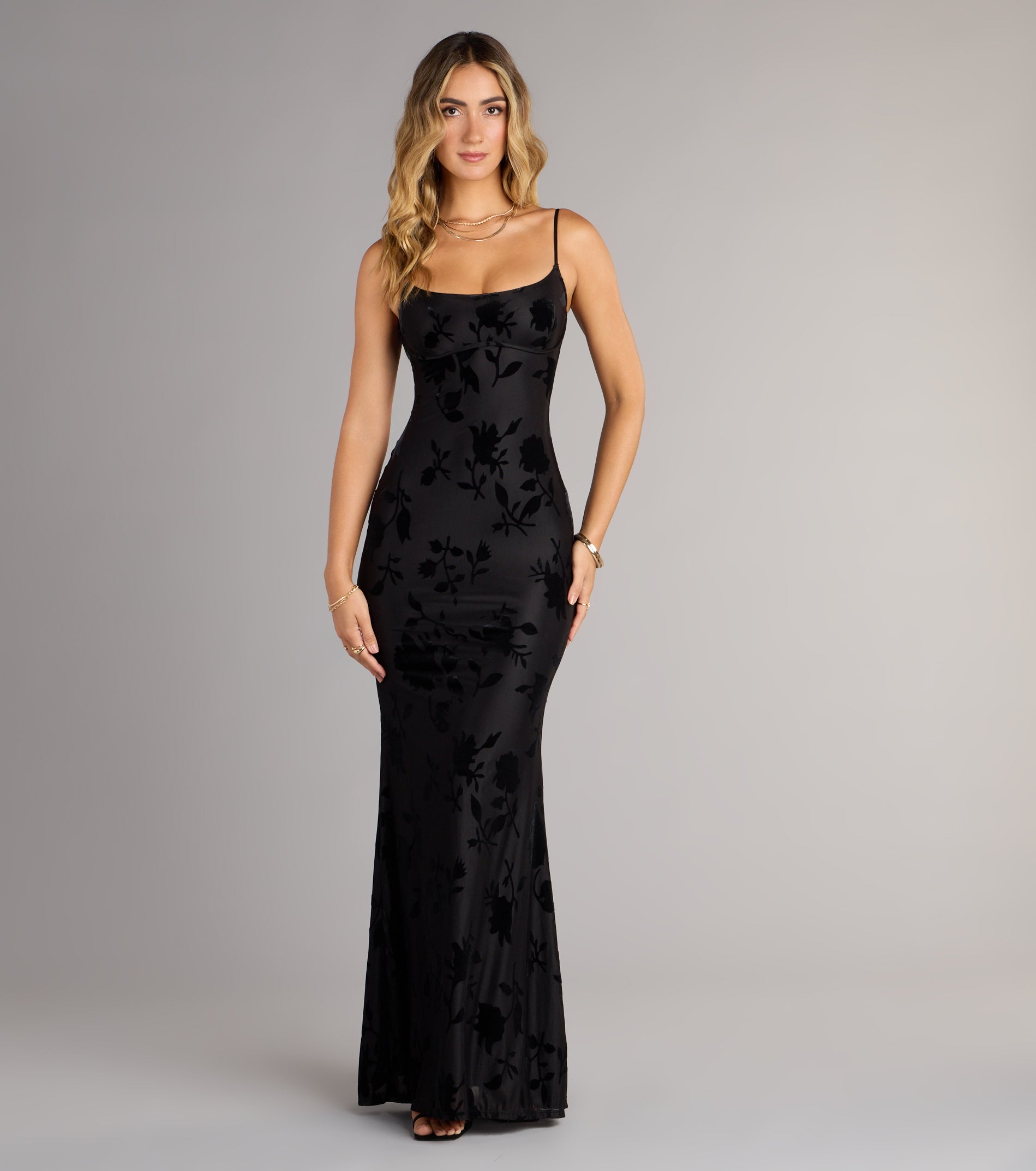 Helena Floral Velvet Burnout Mermaid Dress