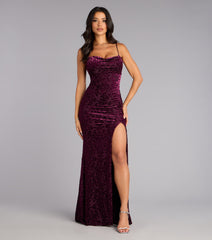 Ashlie Velvet Burnout Lace-Up Formal Dress