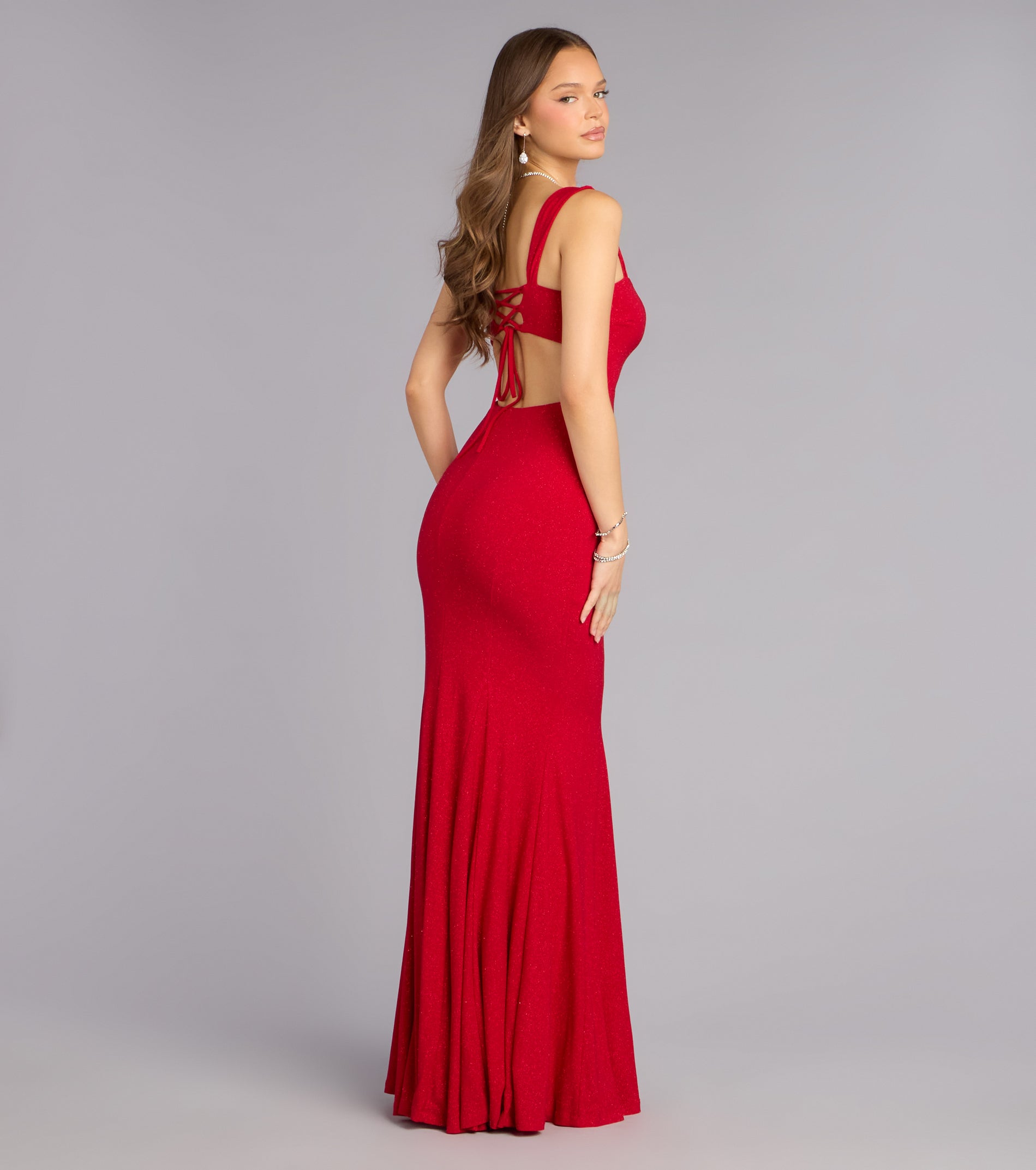 Sheila Glitter Lace-Up Formal Dress