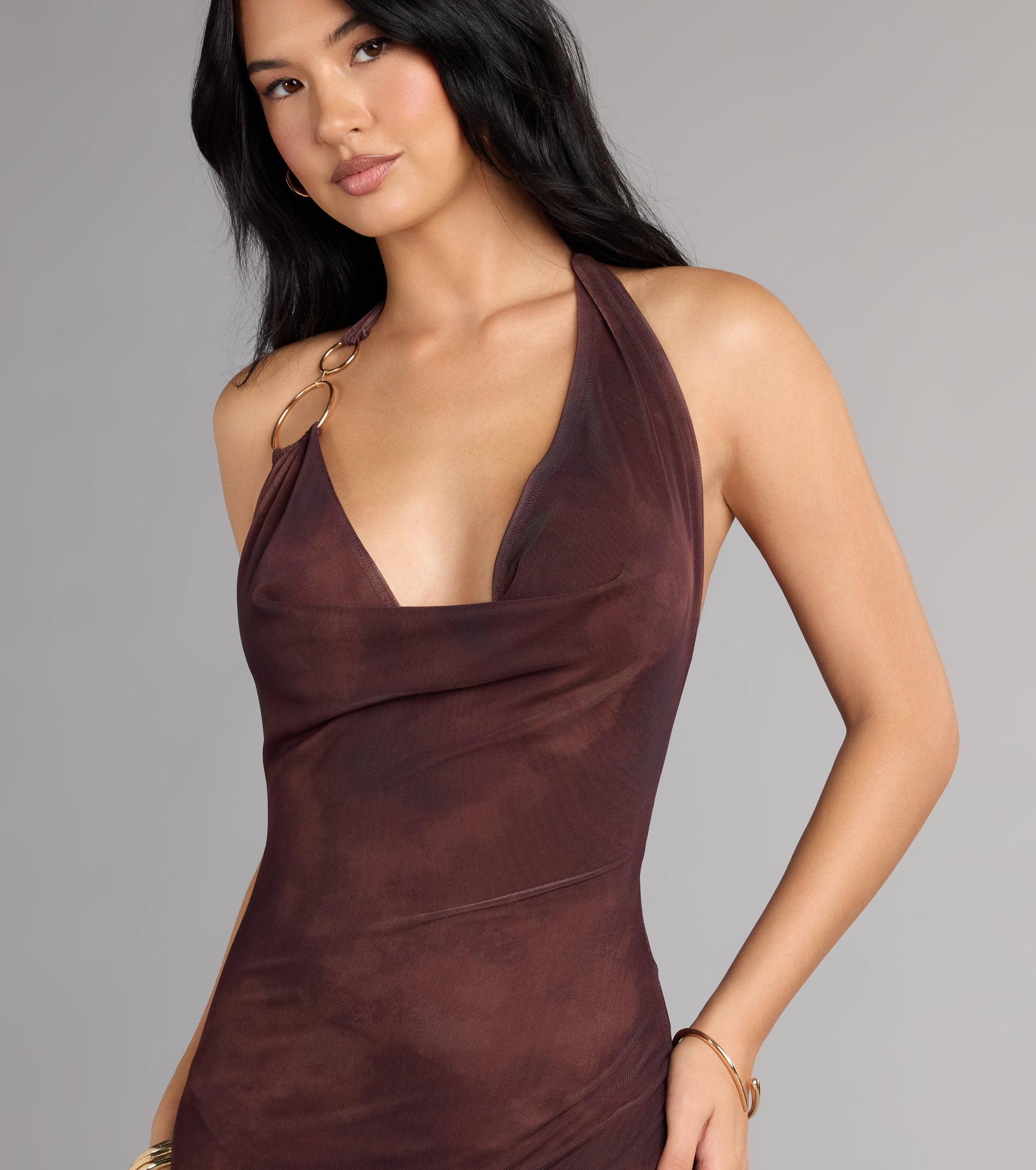 High Drama Halter Cowl Neck Maxi Dress