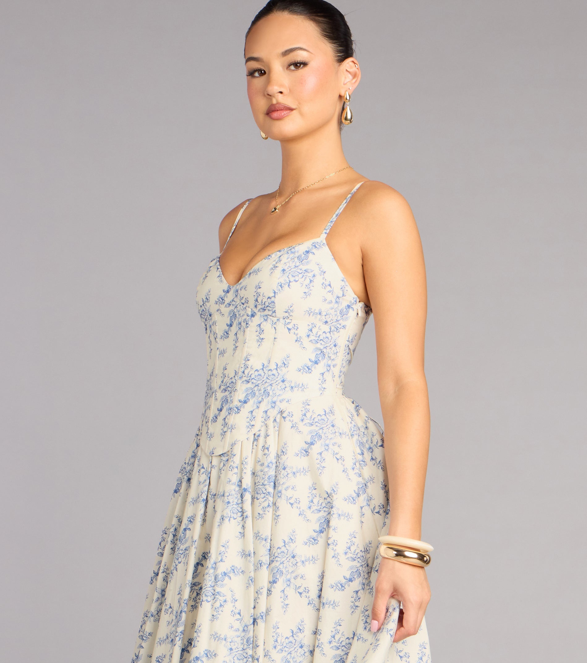 Garden Party Goals Floral Corset A-Line Midi Dress