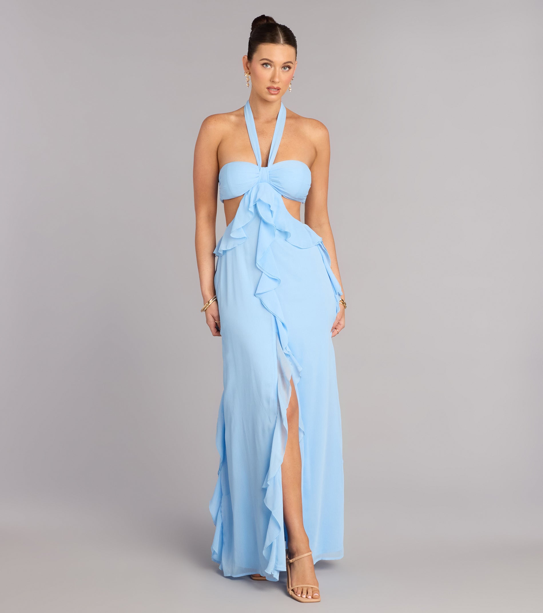 Ruffle and Ready Chiffon Halter Maxi Dress