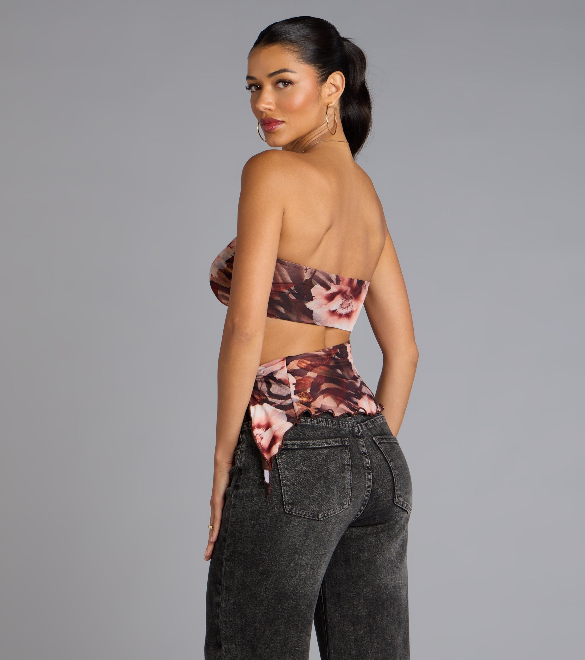 Floral Cutie Mesh Asymmetrical Top