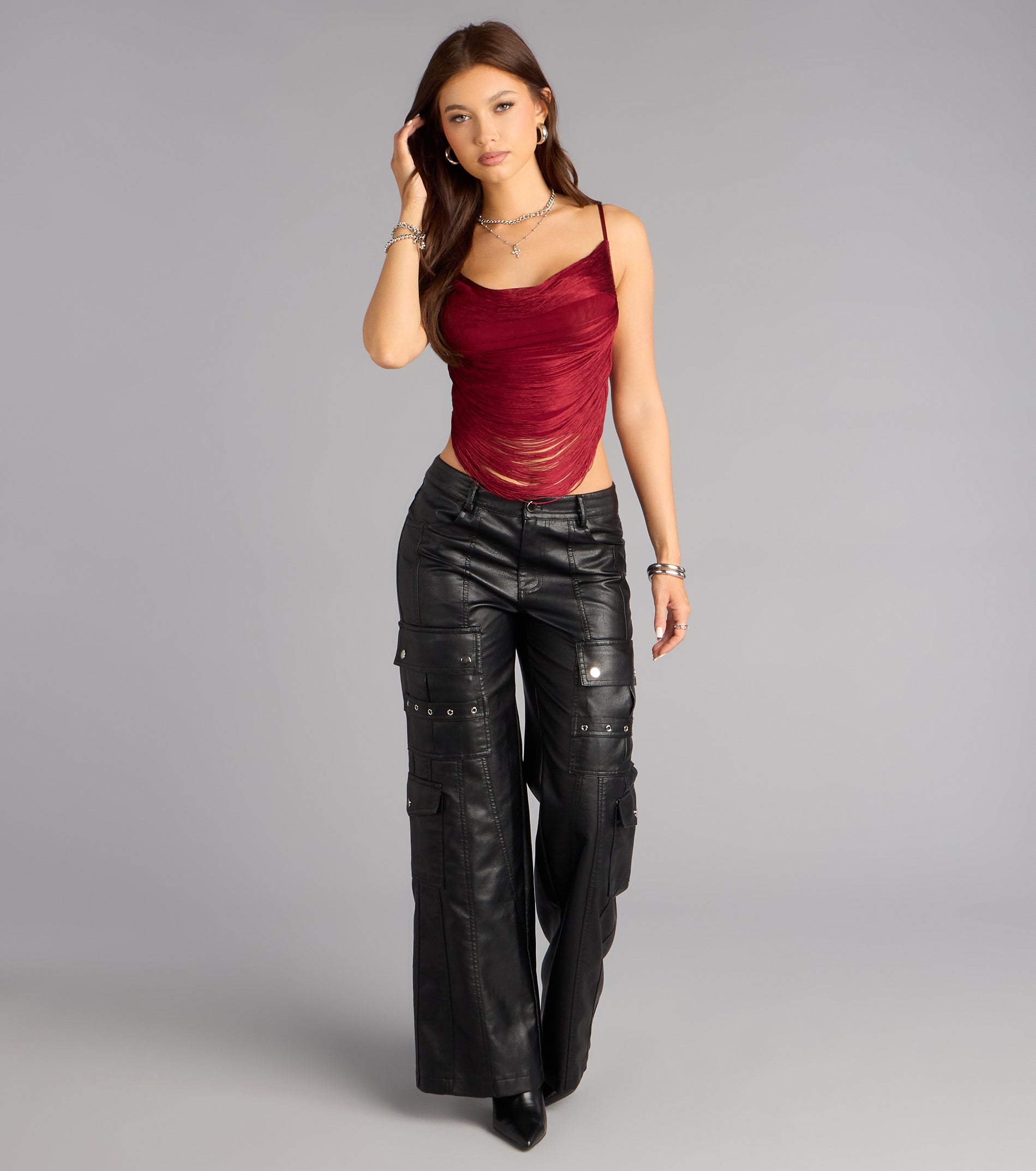 First Look Fringe Cowl Neck Top