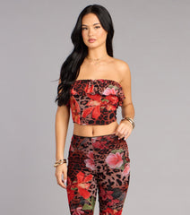 Wild Bloom Leopard And Floral Print Tube Top