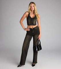 Studded And Snatched Denim Crop Top