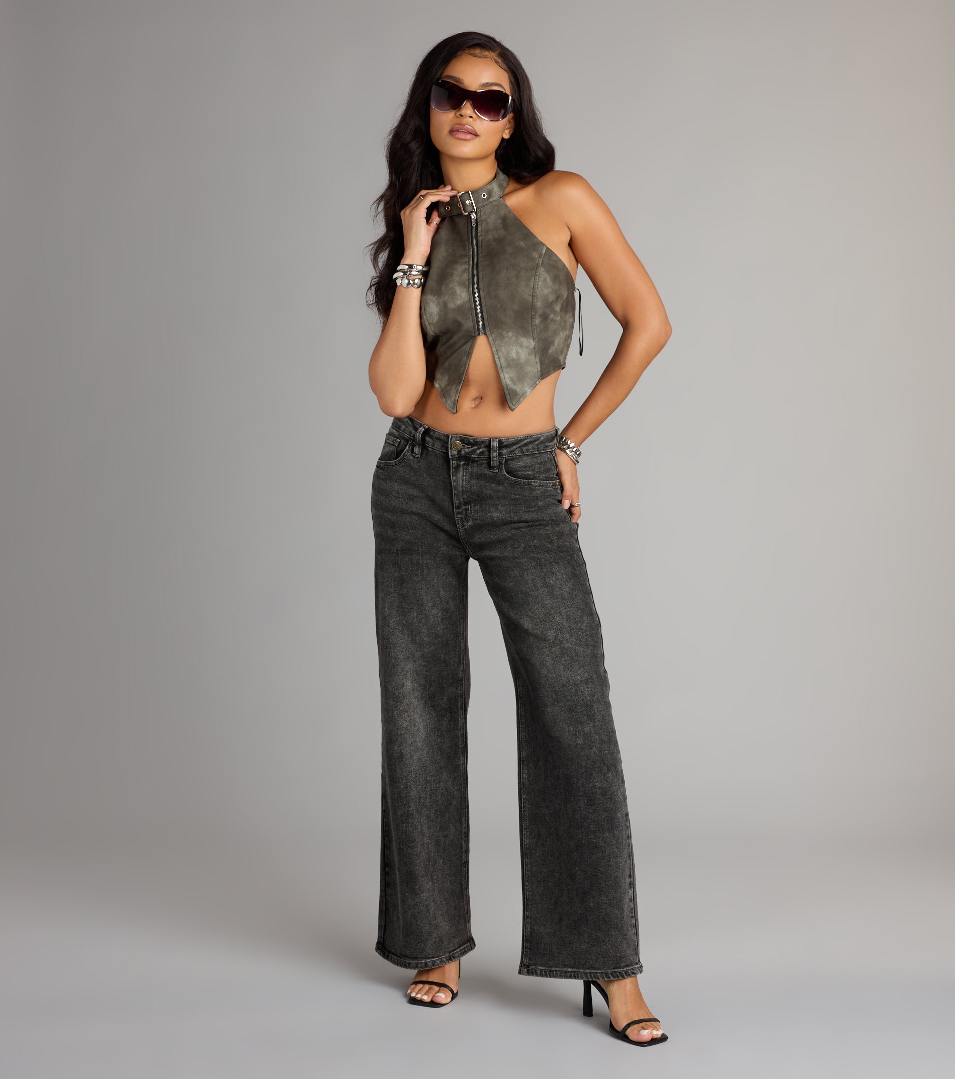 Street Rebel Mock Neck Belt Crop Top