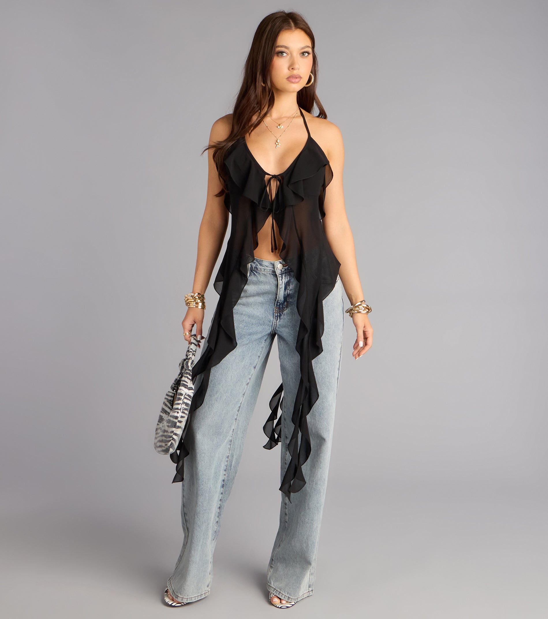 Effortless Allure Tie-Front Ruffle Top
