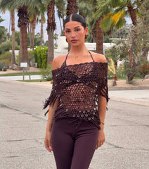 Bare Minimum Drama Sequin Crochet Fringe Poncho