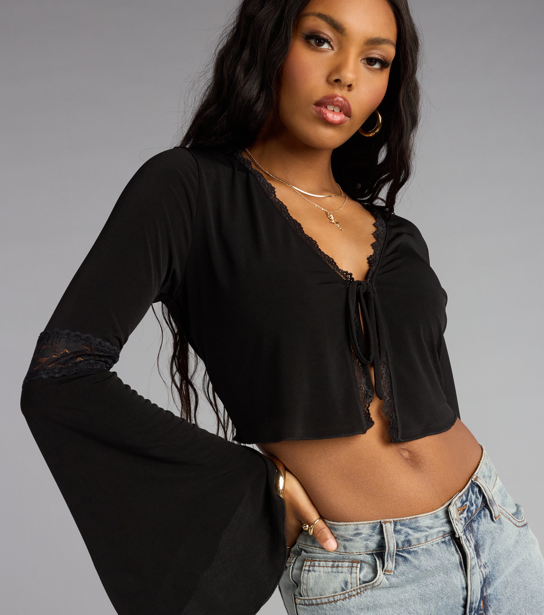 Whisper Lace Tie Front Top