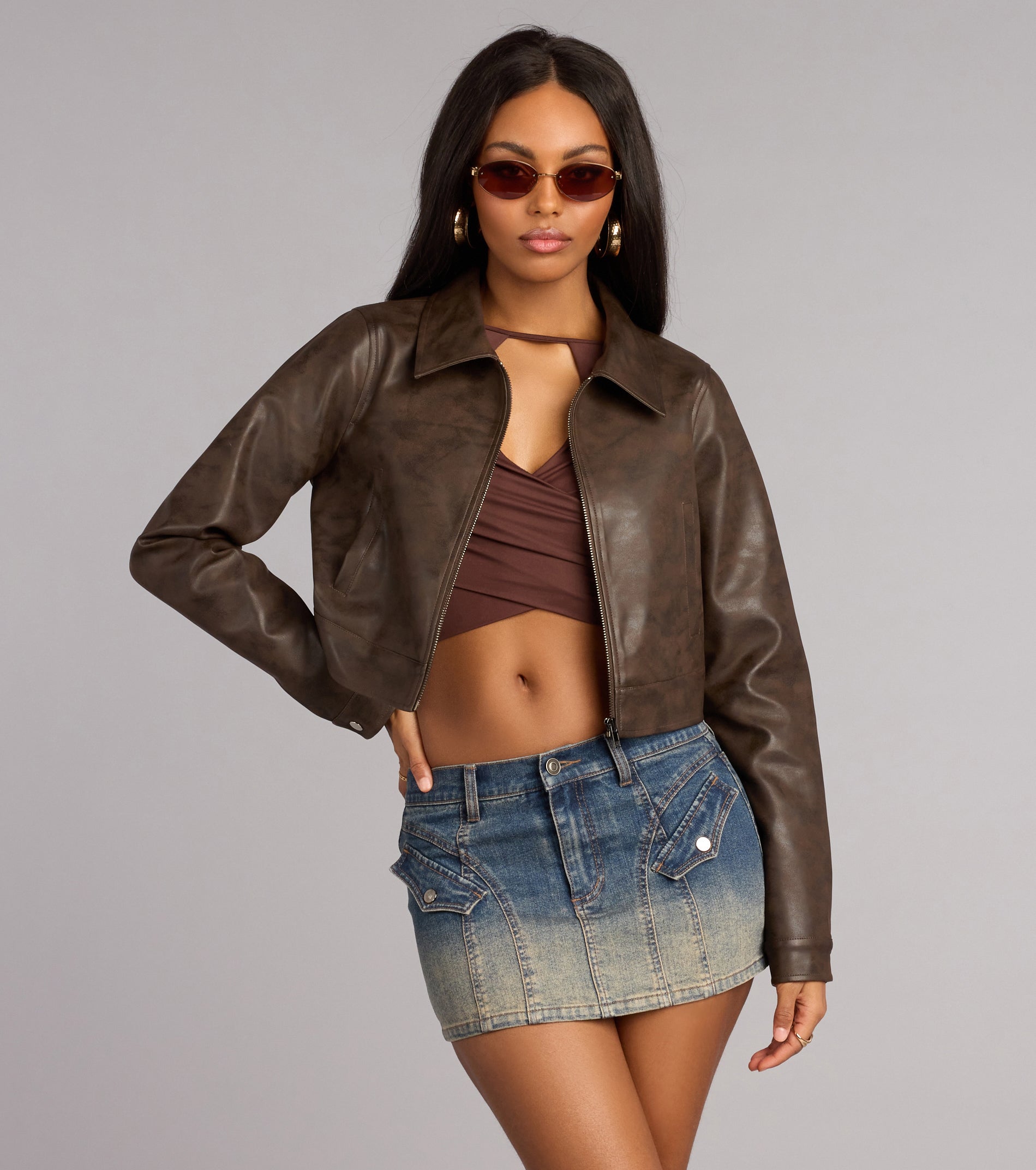 Cropped Attitude Faux Leather Jacket