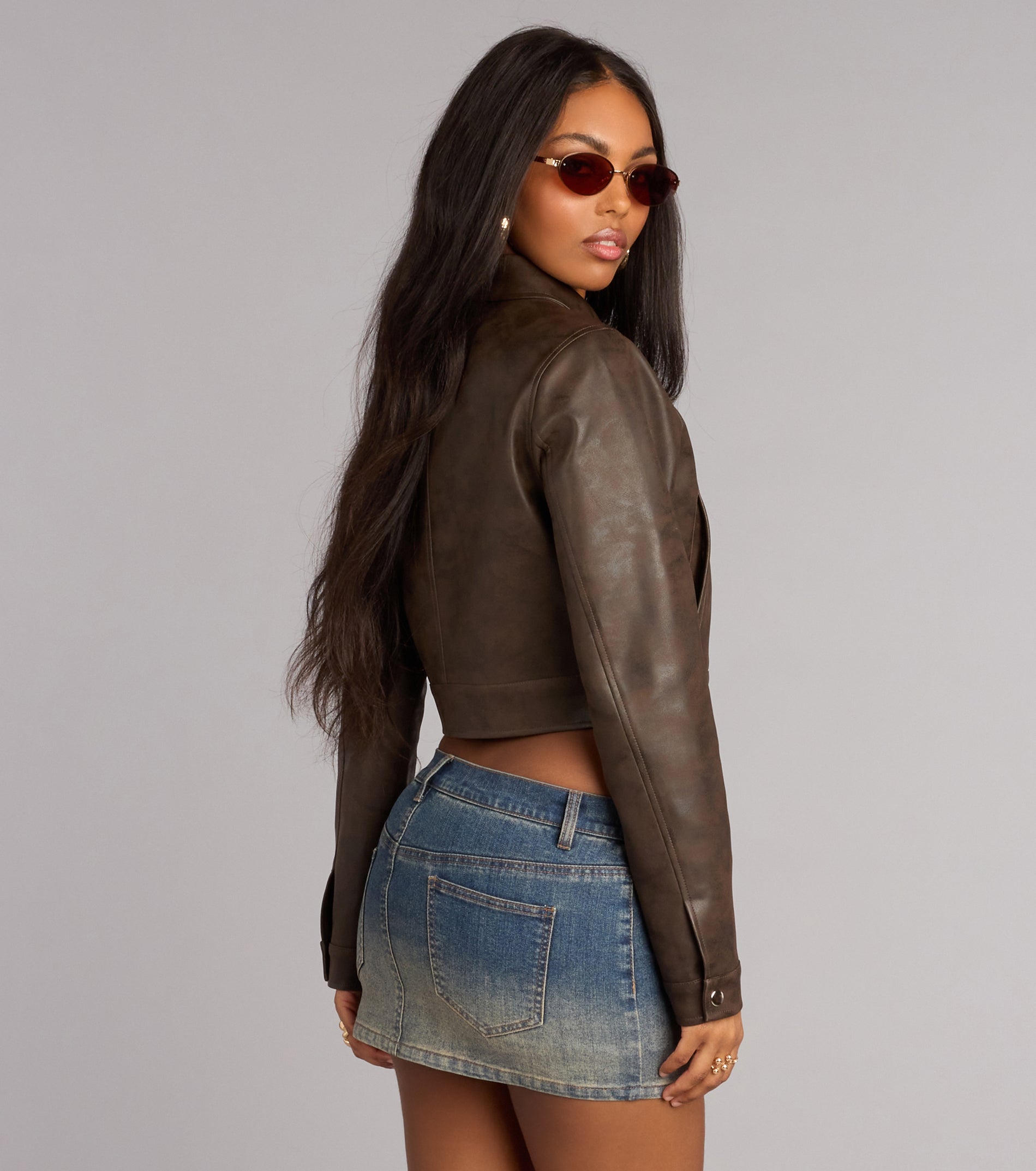 Cropped Attitude Faux Leather Jacket