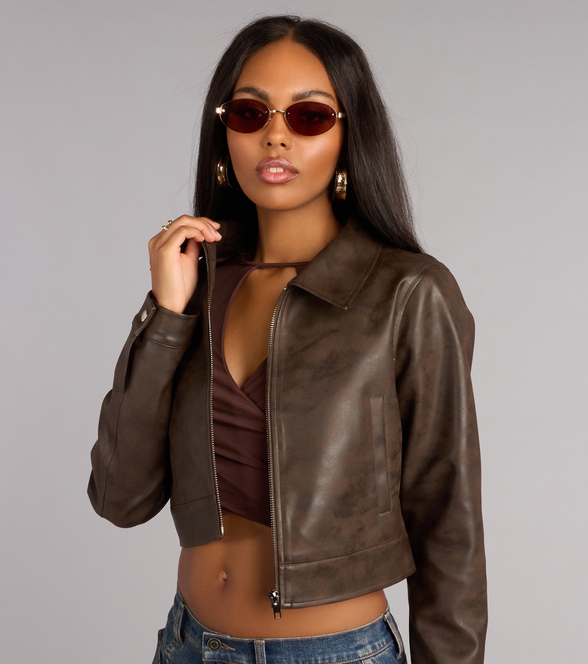 Cropped Attitude Faux Leather Jacket