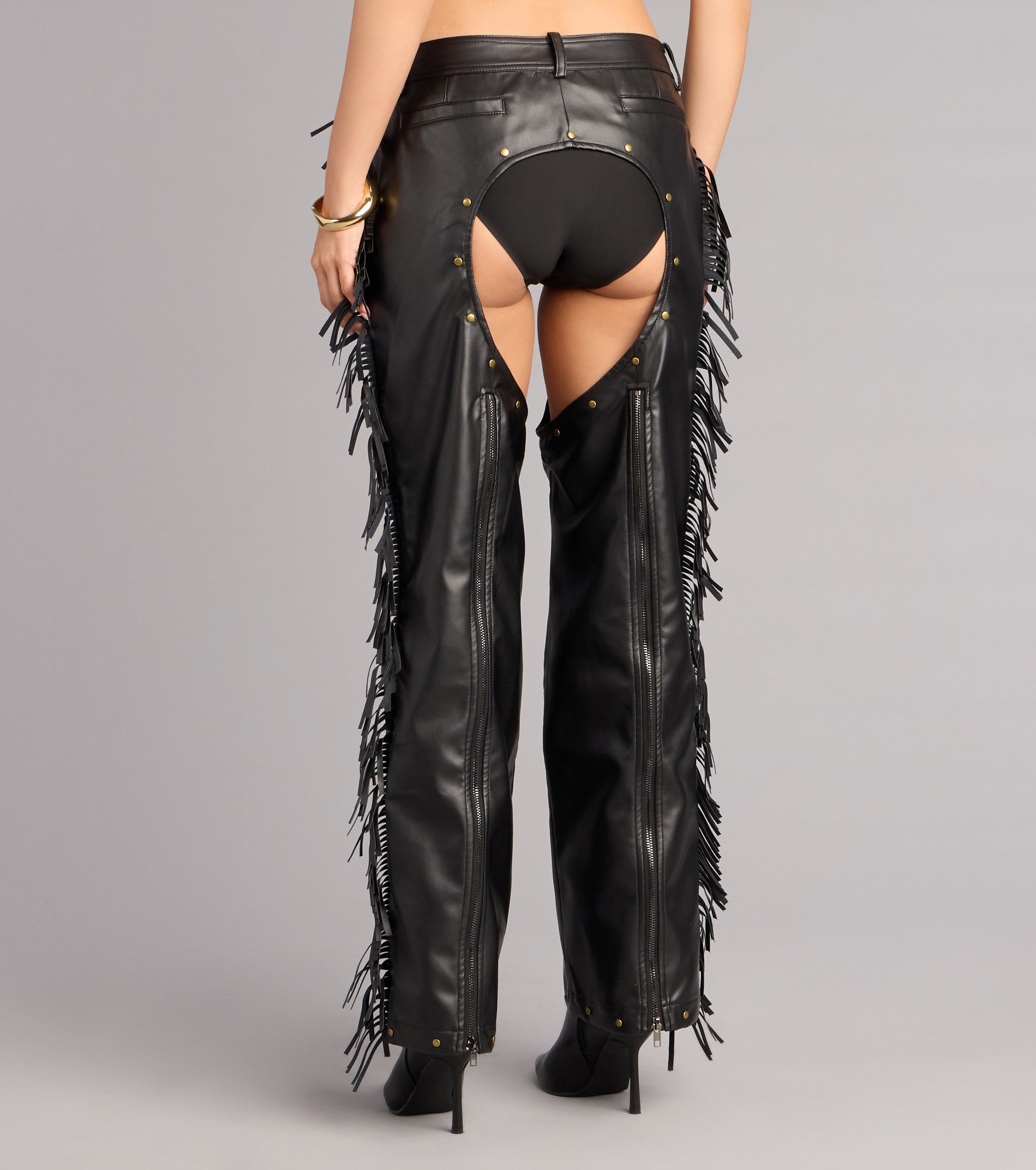 Outlaw Mood Faux Leather Fringe Chaps