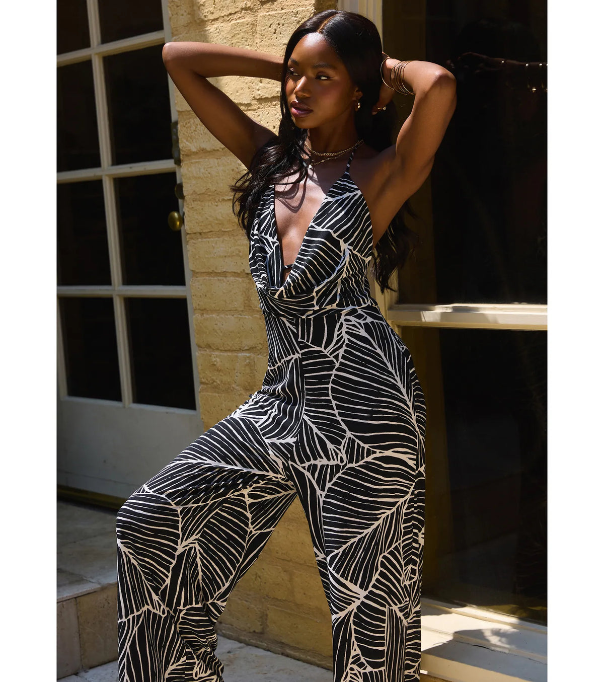 Tropic Like It’s Hot Wide Leg Cowl Neck Jumpsuit
