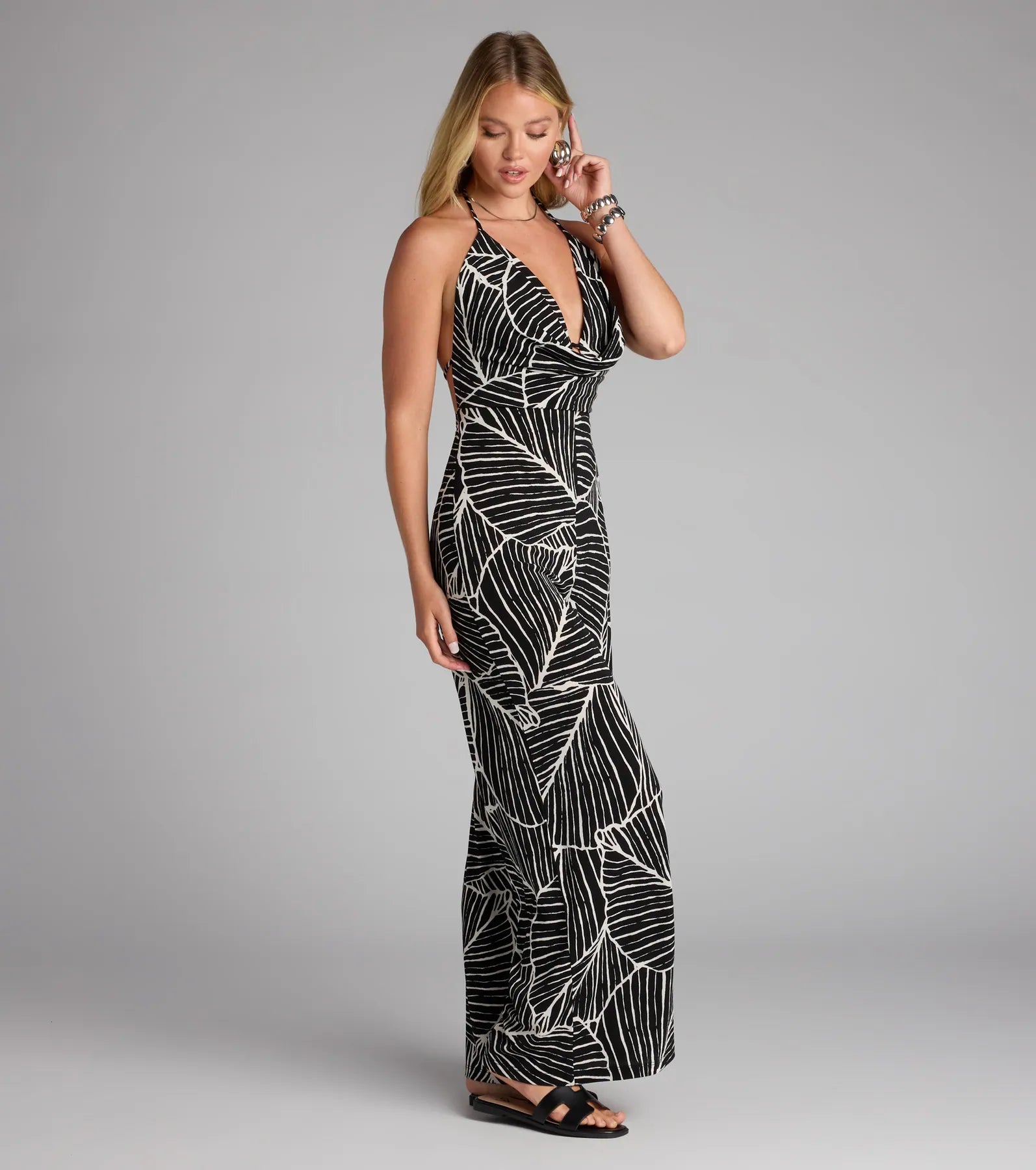 Tropic Like It’s Hot Wide Leg Cowl Neck Jumpsuit