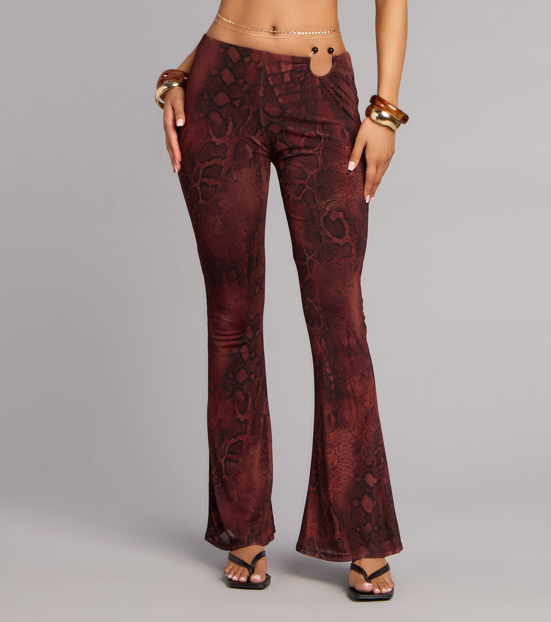 Sleek Moves Snake Print Flare Pants