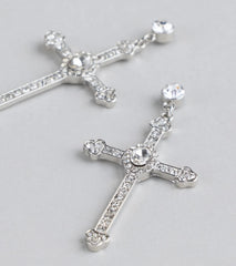 Chic Factor Rhinestone Cross Earrings