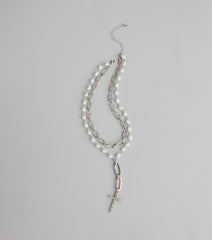 Saintly Chic Pearl And Rhinestone Cross Necklace