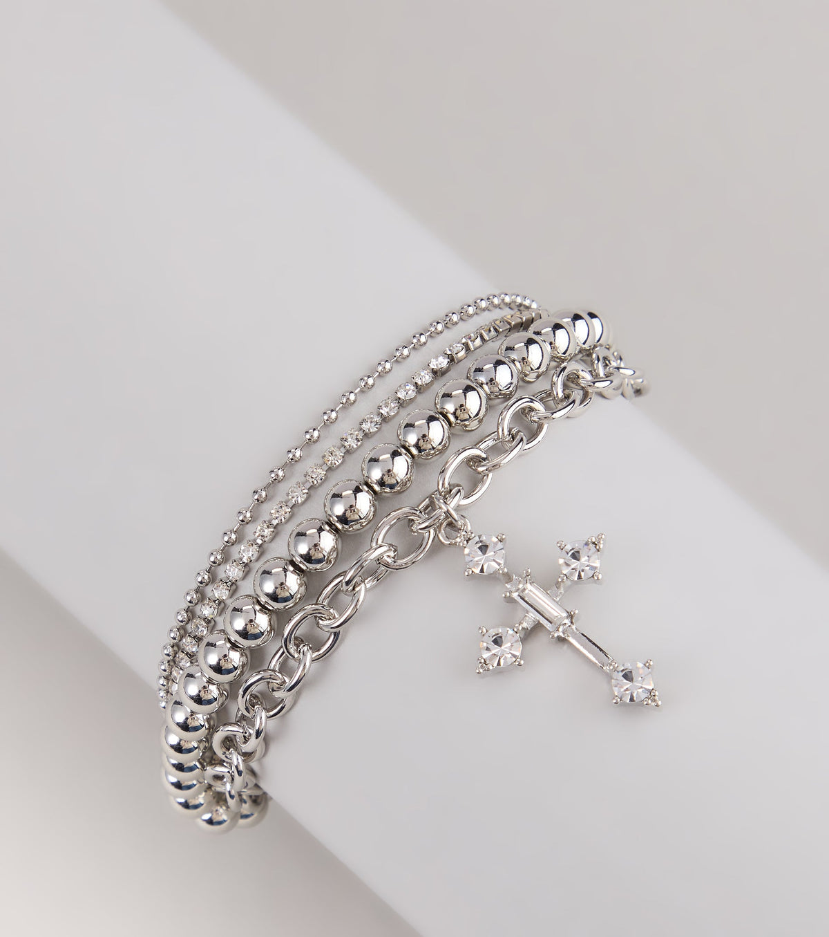 Divine Shine Cross Charm Layered Bracelet