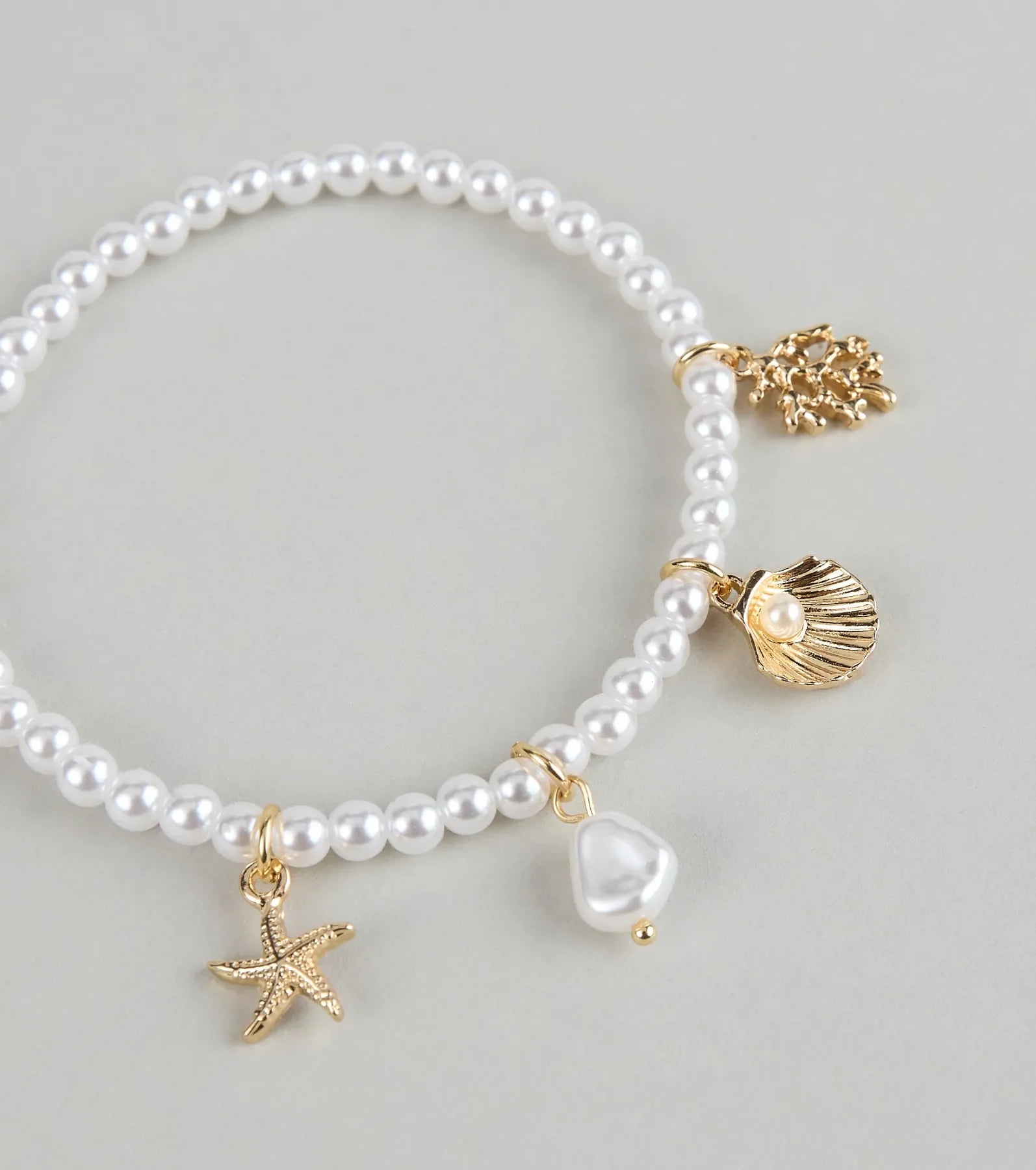 Coastal Cutie Faux Pearl Charm Bracelet