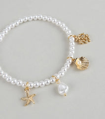 Coastal Cutie Faux Pearl Charm Bracelet