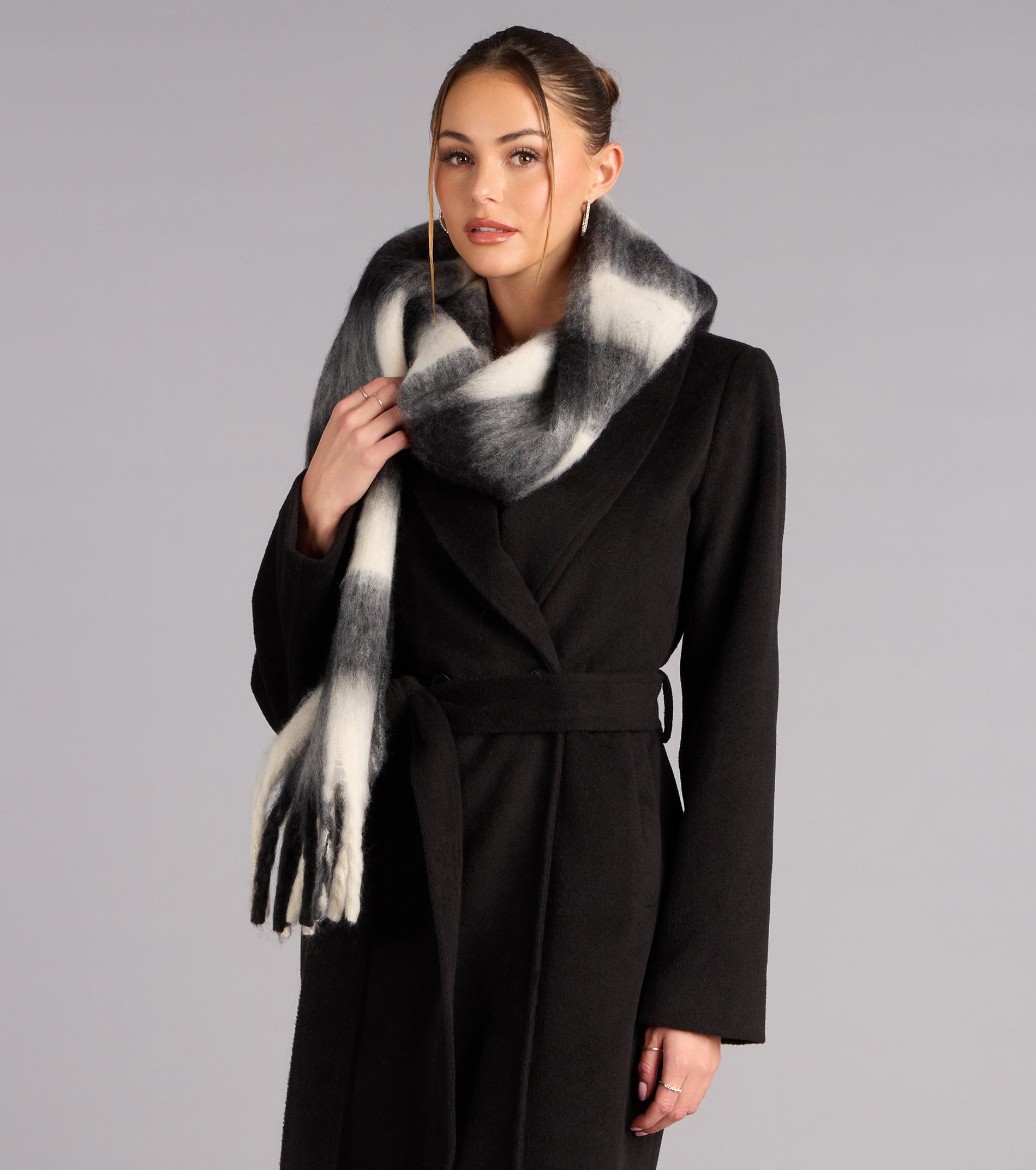 Cozy Moment Plaid Fringe Scarf