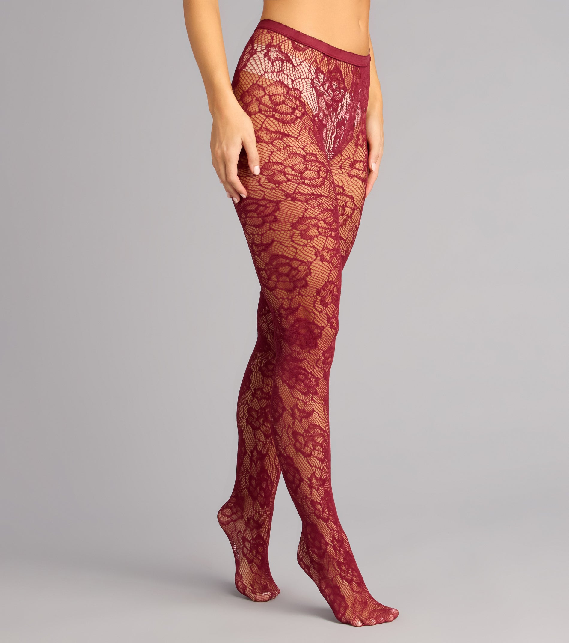 Dark Bloom Floral Lace Fishnet Tights