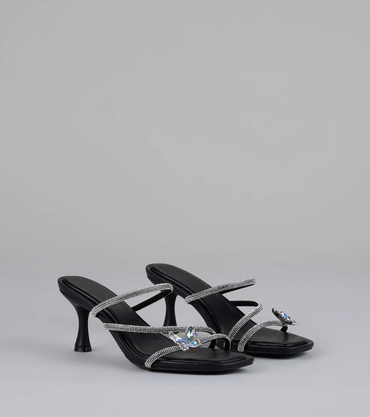 Winged Whispers Butterfly Rhinestone Mules