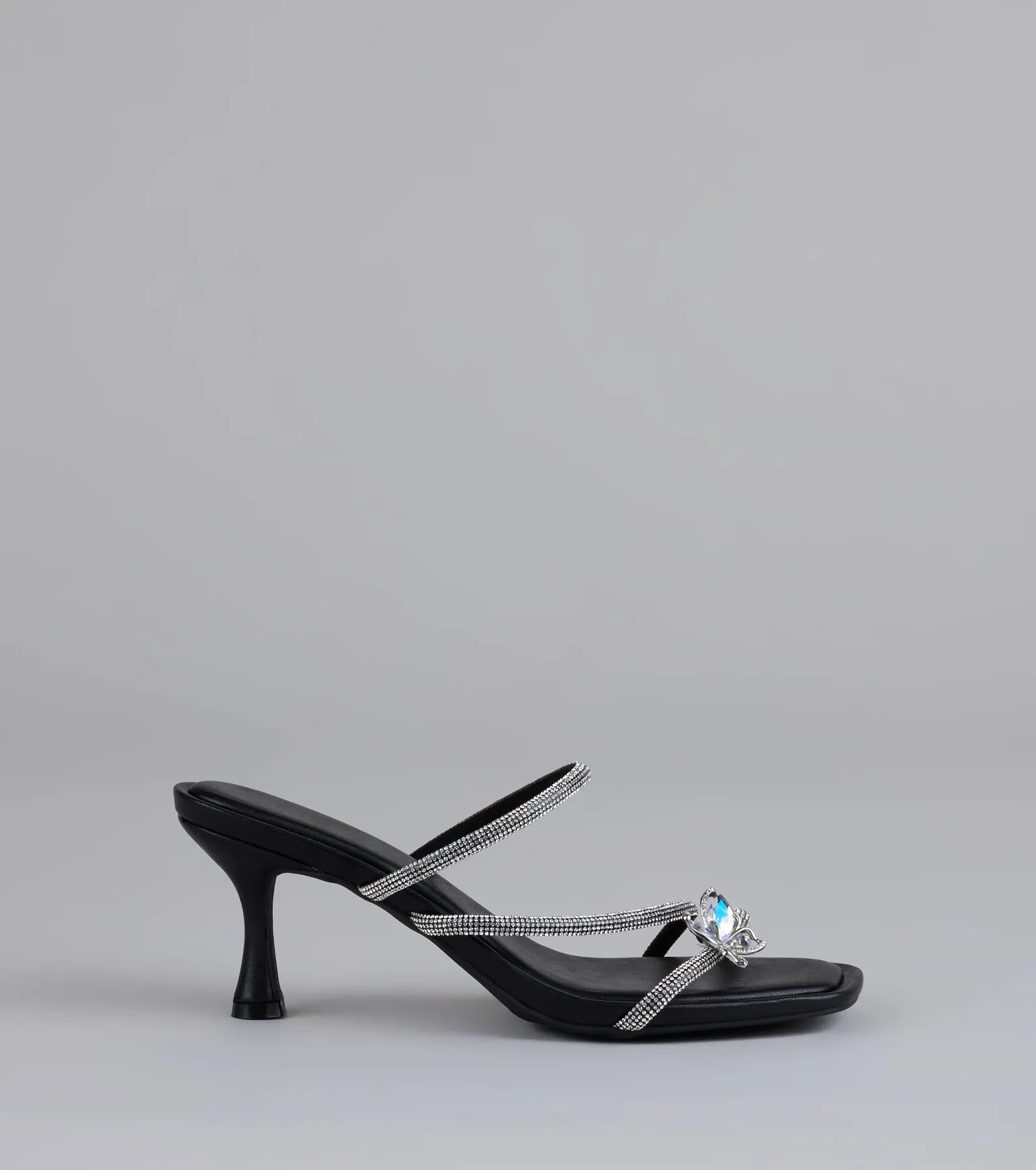 Winged Whispers Butterfly Rhinestone Mules