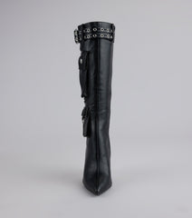 Hot on the Heist Buckled Pocket Stiletto Boots